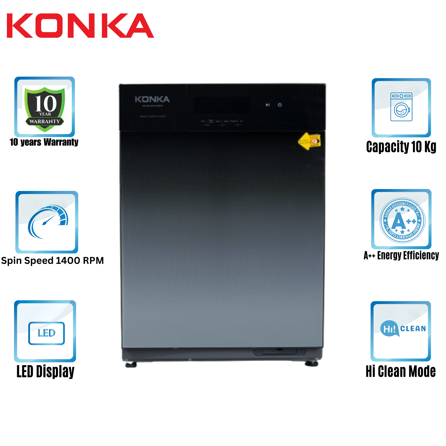 Front L-XG1008537DW4T KONKA Washing Machine XG100-8537DW4T (10.0 KG) Front Loading Dry Inverter - Image 1