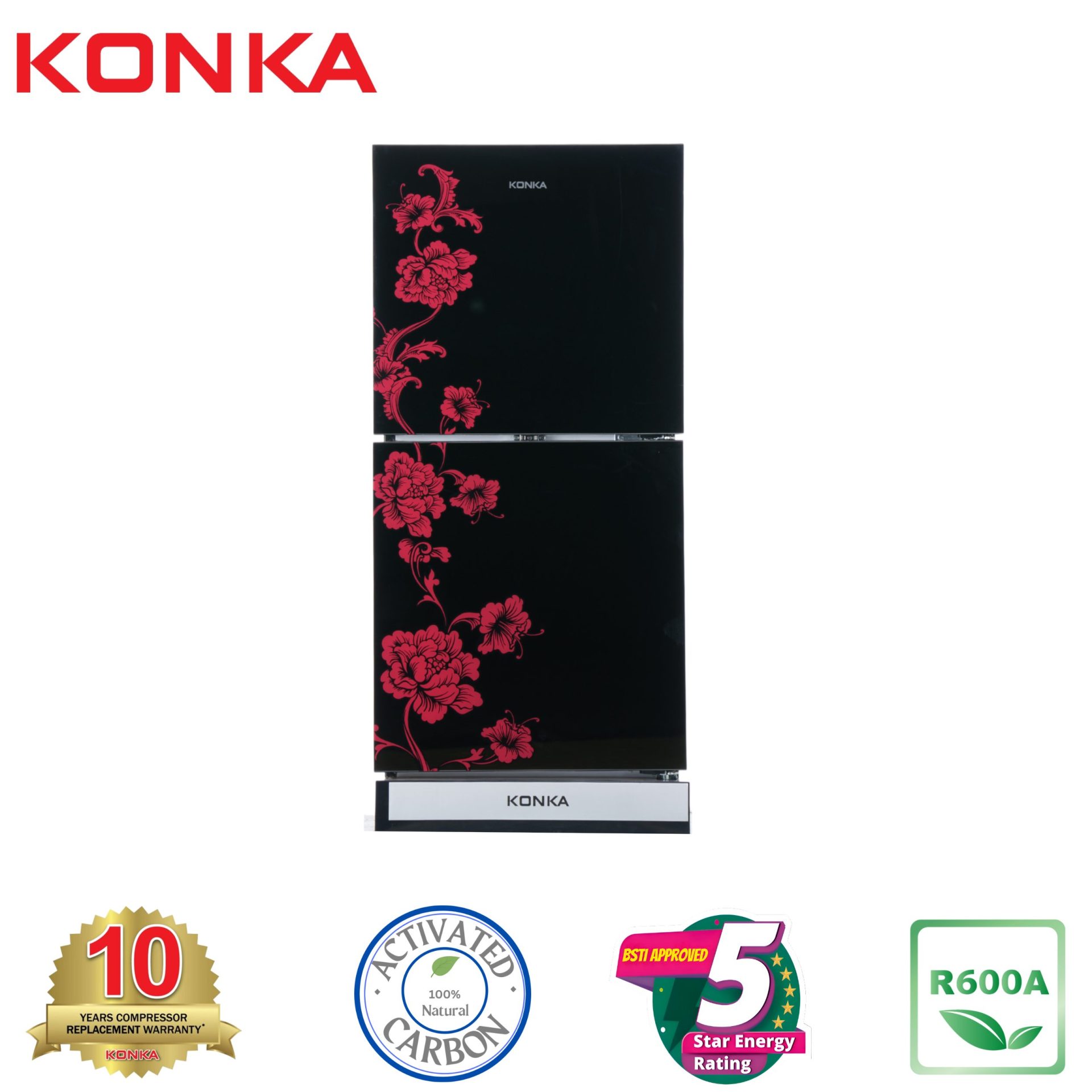 KONKA Refrigerator-KRB-200GB-Glass Mirror-2-Door, Bottom Freezer (200 Ltr)