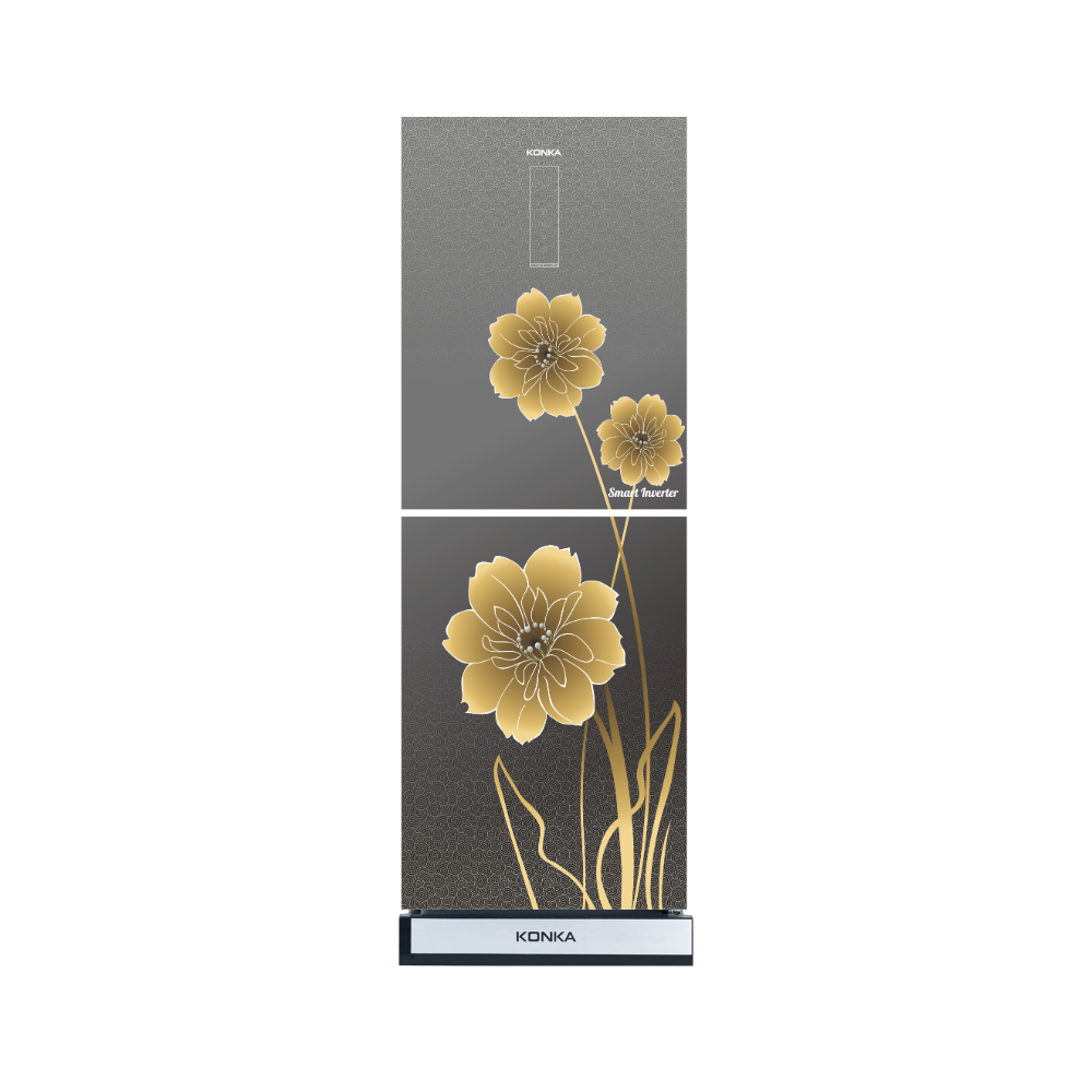 KRT-282EIGB-MIRROR GOLDEN BLOOM KONKA Refrigerator-KRT-282EIGB-282 LTR-MIRROR GOLDEN BLOOM, Upper Freezer, Electronics Control, Digital Display with Inverter Technology - Image 1